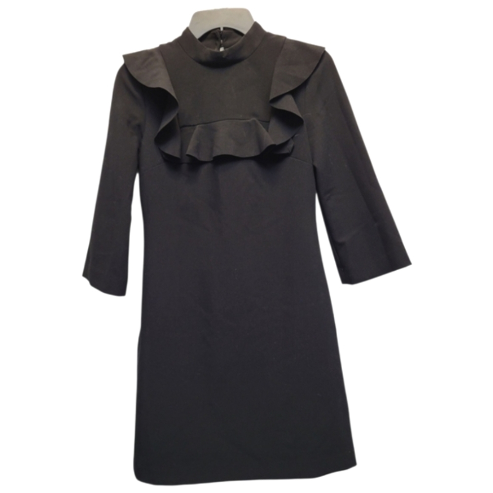 Banana Republic Black Ruffle Yoke Bi-Stretch Mini Dress 3/4 Sleeve - Size 0 - Picture 6 of 9